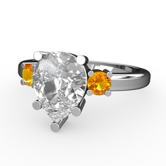 Swarovski ve sitrin 18 ayar beyaz altın yüzük