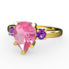 Tria Yüzük - Pembe kuvars ve ametist 925 ayar altın kaplama gümüş yüzük #1yhy3lo