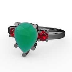 Tria Yüzük - Kök zümrüt ve garnet 925 ayar siyah rodyum kaplama gümüş yüzük #1yxsd36