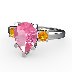 Tria Yüzük - Pembe kuvars ve sitrin 8 ayar beyaz altın yüzük #1yykmja