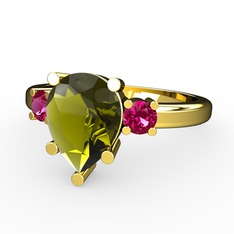 Tria Yüzük - Peridot ve rodolit garnet 18 ayar altın yüzük #302piw