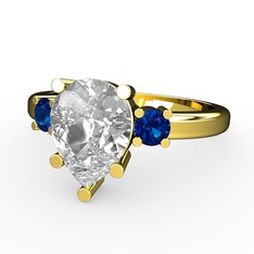 Tria Yüzük - Beyaz zirkon ve lab safir 14 ayar altın yüzük #3ecwz0