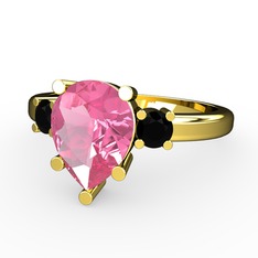 Tria Yüzük - Pembe kuvars ve siyah zirkon 14 ayar altın yüzük #3hjkj5