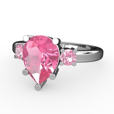 Tria Yüzük - Pembe kuvars 18 ayar beyaz altın yüzük #4767sg