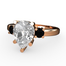 Tria Yüzük - Swarovski ve siyah zirkon 925 ayar rose altın kaplama gümüş yüzük #49mfix
