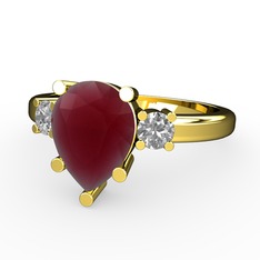 Tria Yüzük - Kök yakut ve pırlanta 8 ayar altın yüzük (0.22 karat) #4cccbl