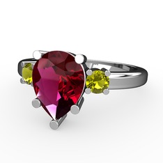 Tria Yüzük - Rodolit garnet ve peridot 18 ayar beyaz altın yüzük #4ey3o8