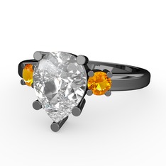 Tria Yüzük - Swarovski ve sitrin 925 ayar siyah rodyum kaplama gümüş yüzük #4ow2ou