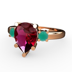 Rodolit garnet ve kök zümrüt 14 ayar rose altın yüzük