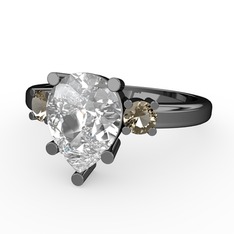 Tria Yüzük - Swarovski ve dumanlı kuvars 925 ayar siyah rodyum kaplama gümüş yüzük #4rafa7