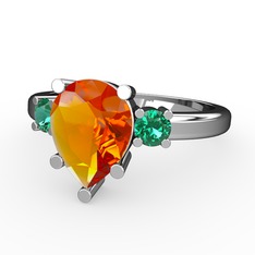 Tria Yüzük - Sitrin ve yeşil kuvars 14 ayar beyaz altın yüzük #55tp5s