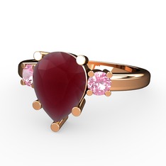 Tria Yüzük - Kök yakut ve pembe kuvars 18 ayar rose altın yüzük #5b3sof