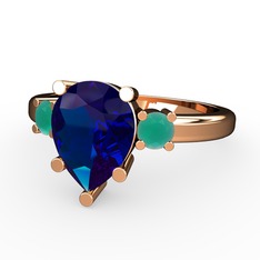 Tria Yüzük - Lab safir ve kök zümrüt 925 ayar rose altın kaplama gümüş yüzük #5brig0