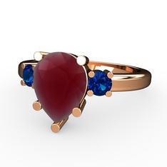 Tria Yüzük - Kök yakut ve lab safir 8 ayar rose altın yüzük #5h2uyp