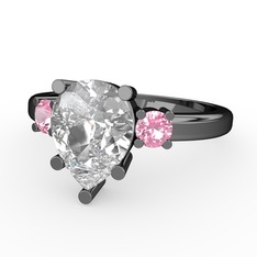 Tria Yüzük - Swarovski ve pembe kuvars 925 ayar siyah rodyum kaplama gümüş yüzük #66khc6