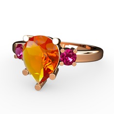 Tria Yüzük - Sitrin ve rodolit garnet 14 ayar rose altın yüzük #68dd2e