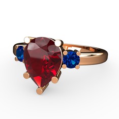 Garnet ve lab safir 925 ayar rose altın kaplama gümüş yüzük