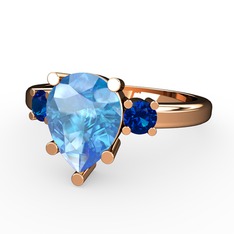 Tria Yüzük - Akuamarin ve lab safir 8 ayar rose altın yüzük #6dxz8r