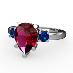 Rodolit garnet ve lab safir 18 ayar beyaz altın yüzük