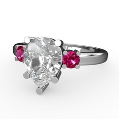 Tria Yüzük - Beyaz zirkon ve rodolit garnet 18 ayar beyaz altın yüzük #6qq19a