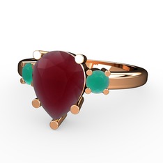 Kök yakut ve kök zümrüt 14 ayar rose altın yüzük