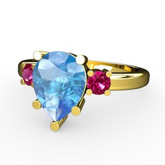 Tria Yüzük - Akuamarin ve rodolit garnet 14 ayar altın yüzük #76y4uf