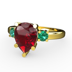 Garnet ve yeşil kuvars 18 ayar altın yüzük