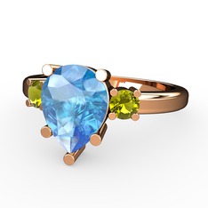 Akuamarin ve peridot 8 ayar rose altın yüzük