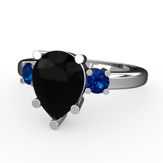 Tria Yüzük - Siyah zirkon ve lab safir 925 ayar gümüş yüzük #7v44fq