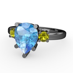 Tria Yüzük - Akuamarin ve peridot 925 ayar siyah rodyum kaplama gümüş yüzük #8vn0io