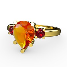 Tria Yüzük - Sitrin ve garnet 14 ayar altın yüzük #9mj2h4