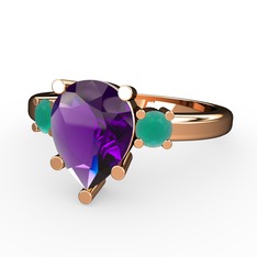 Tria Yüzük - Ametist ve kök zümrüt 14 ayar rose altın yüzük #9rh3j0