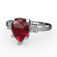 Garnet ve beyaz zirkon 18 ayar beyaz altın yüzük