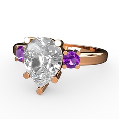 Swarovski ve ametist 8 ayar rose altın yüzük