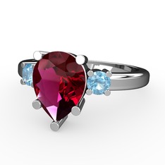 Rodolit garnet ve akuamarin 14 ayar beyaz altın yüzük