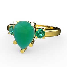 Tria Yüzük - Kök zümrüt ve yeşil kuvars 14 ayar altın yüzük #b6d3ih