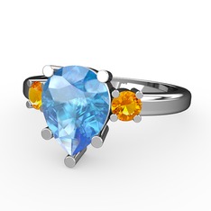 Akuamarin ve sitrin 14 ayar beyaz altın yüzük