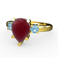 Tria Yüzük - Kök yakut ve akuamarin 8 ayar altın yüzük #bzj5qx