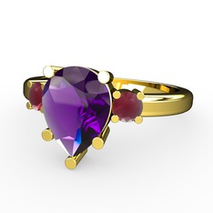 Tria Yüzük - Ametist ve kök yakut 18 ayar altın yüzük #c1od32