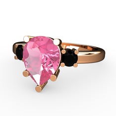 Pembe kuvars ve siyah zirkon 925 ayar rose altın kaplama gümüş yüzük