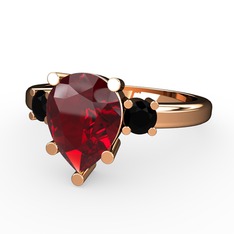 Garnet ve siyah zirkon 18 ayar rose altın yüzük