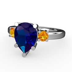 Lab safir ve sitrin 14 ayar beyaz altın yüzük