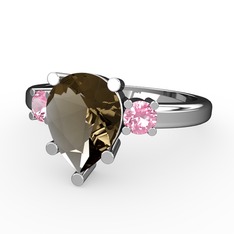Tria Yüzük - Dumanlı kuvars ve pembe kuvars 8 ayar beyaz altın yüzük #dxj9f2