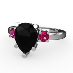 Tria Yüzük - Siyah zirkon ve rodolit garnet 8 ayar beyaz altın yüzük #e09opu