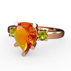 Tria Yüzük - Sitrin ve peridot 18 ayar rose altın yüzük #e2igia