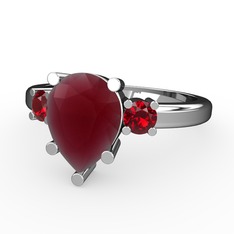Kök yakut ve garnet 14 ayar beyaz altın yüzük