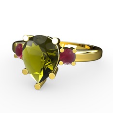 Tria Yüzük - Peridot ve kök yakut 925 ayar altın kaplama gümüş yüzük #ebx20h