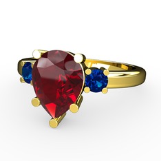 Garnet ve lab safir 14 ayar altın yüzük