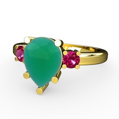 Tria Yüzük - Kök zümrüt ve rodolit garnet 14 ayar altın yüzük #f1ub0x
