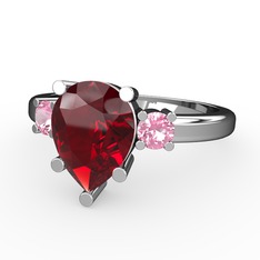 Tria Yüzük - Garnet ve pembe kuvars 8 ayar beyaz altın yüzük #f4s0as